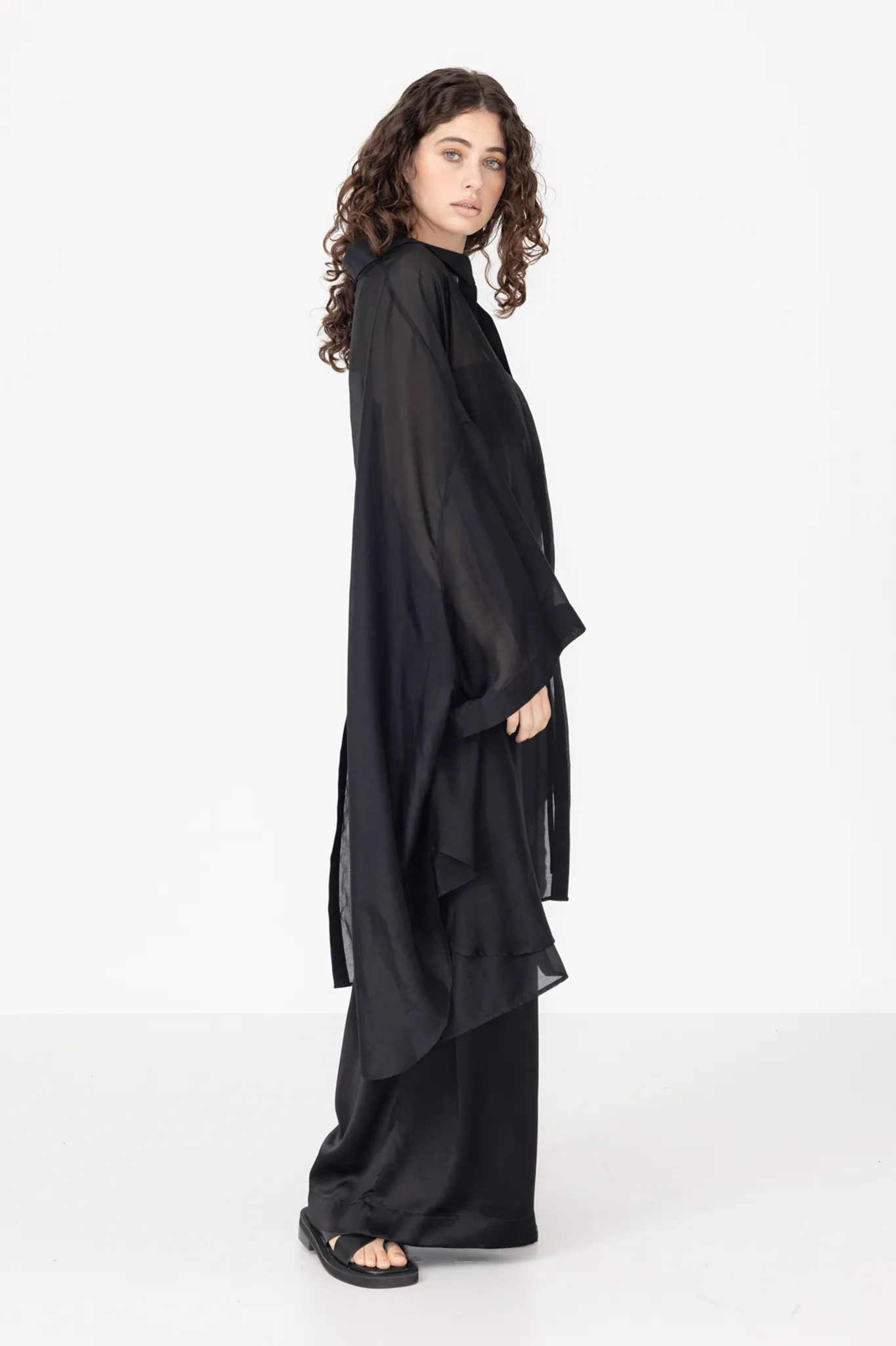 Split Shirt | Black Silk Cotton