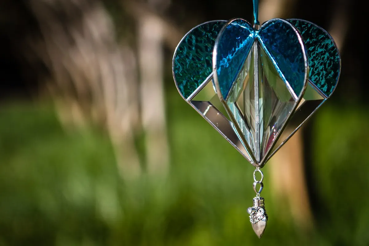 Stained Glass Heart Suncatcher with Silver Heart Keepsake Pendant