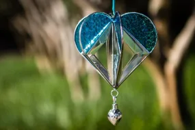 Stained Glass Heart Suncatcher with Silver Heart Keepsake Pendant