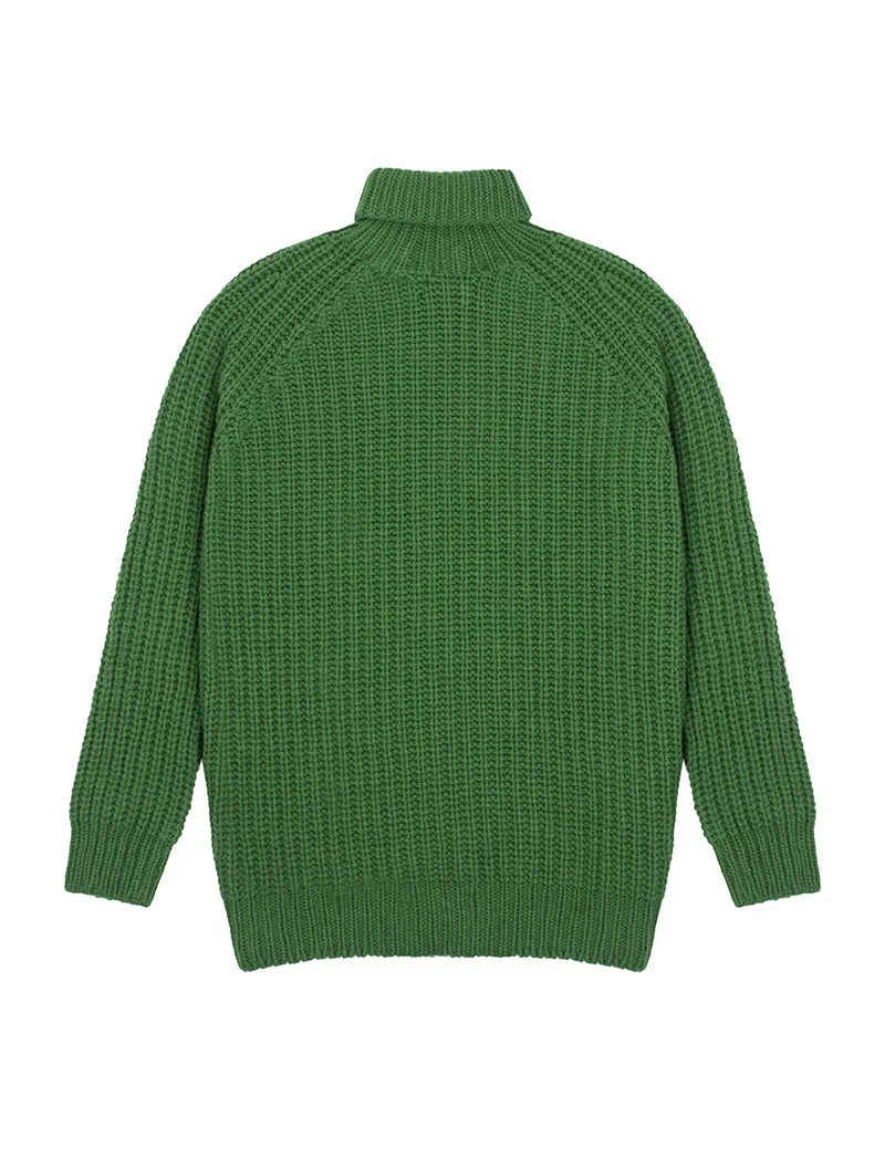 Sunspel Womens Chunky Roll Neck Jumper Bright Green