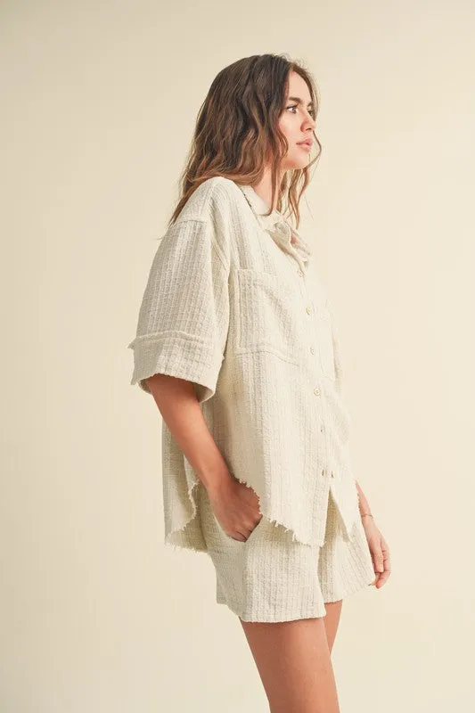 Textured Gauze Roll Up Shirt