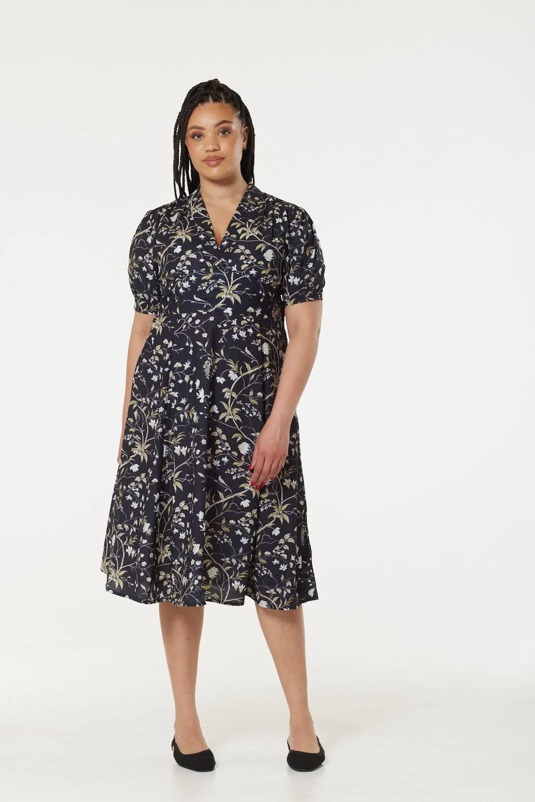 Tia Printed Midi A Line Tea Dress