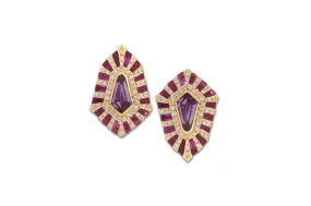 Twist Shield Purple and Pink Sapphire Diamond Stud Earrings