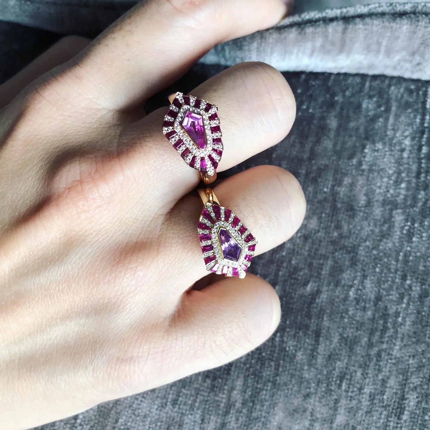 Twist Shield  Purple Sapphire Ring set in Rose Gold