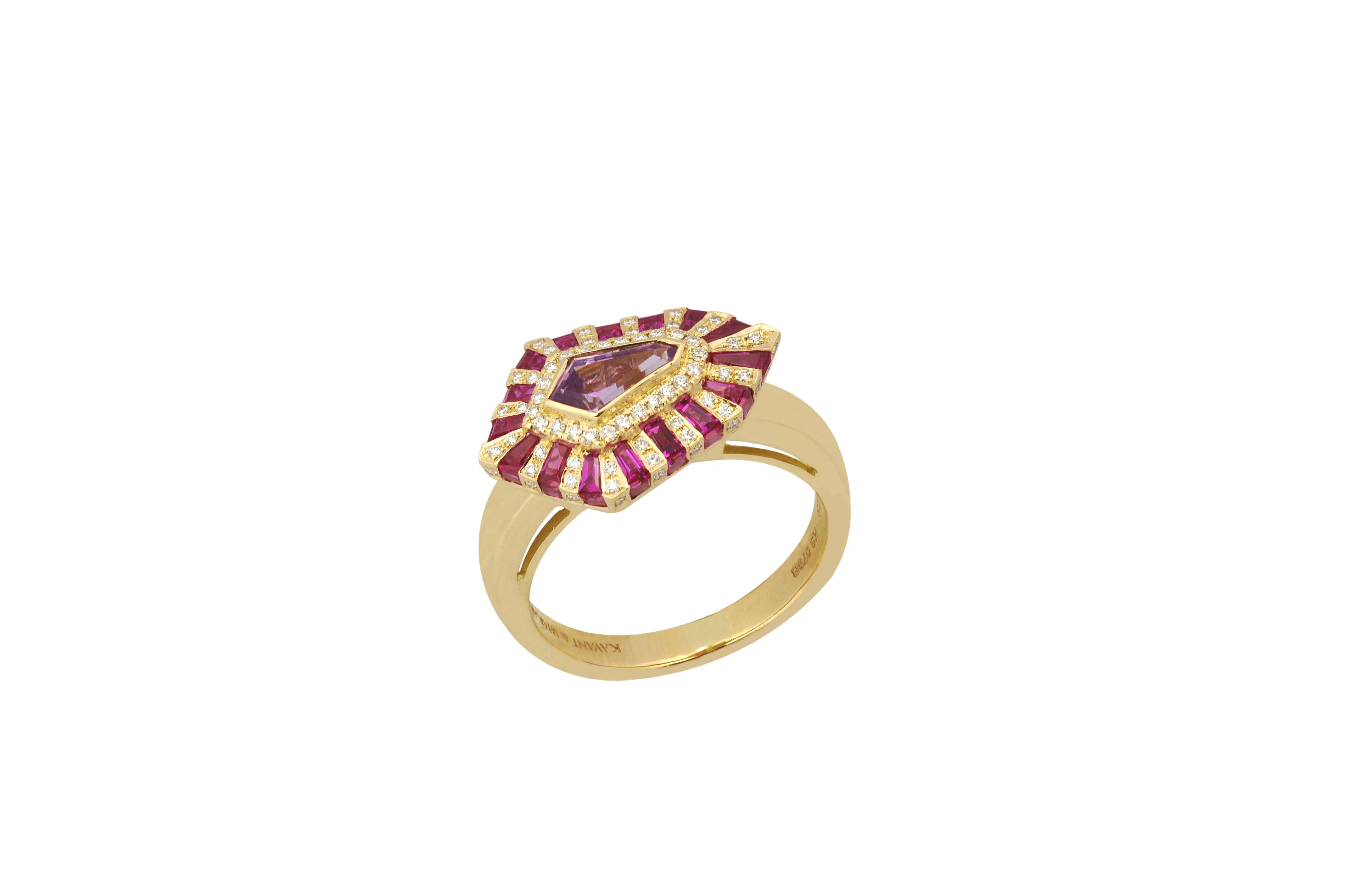 Twist Shield  Purple Sapphire Ring set in Rose Gold