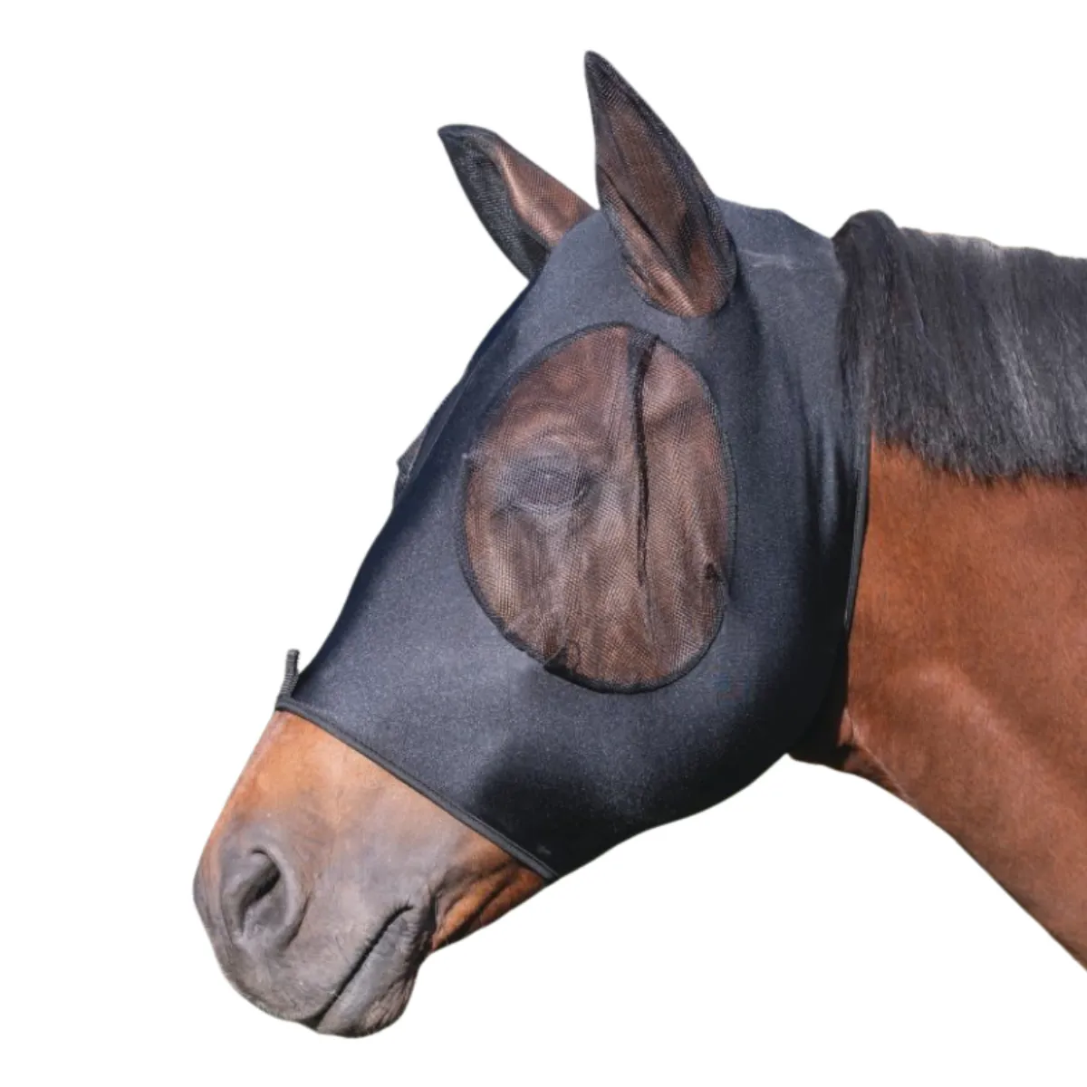 USG Spandex Fly Mask With Ear Protection  in Black - Pony