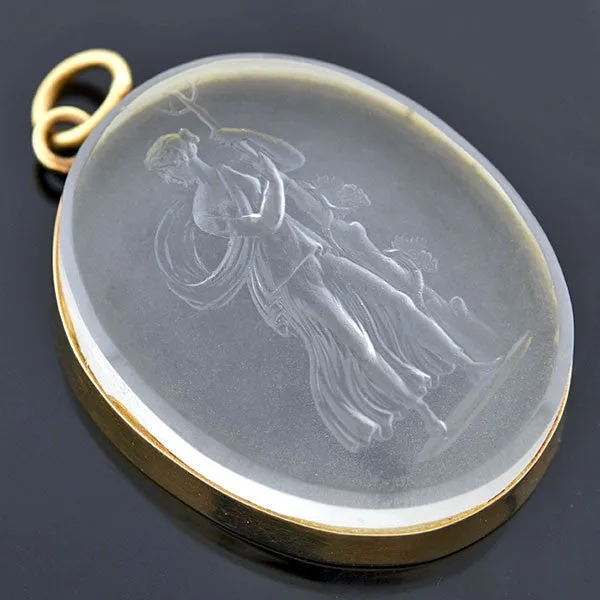 Victorian 14kt Carved Glass Tassie Pendant