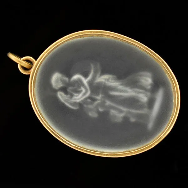 Victorian 14kt Carved Glass Tassie Pendant