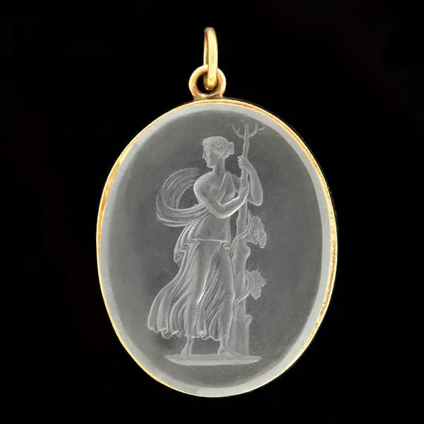 Victorian 14kt Carved Glass Tassie Pendant