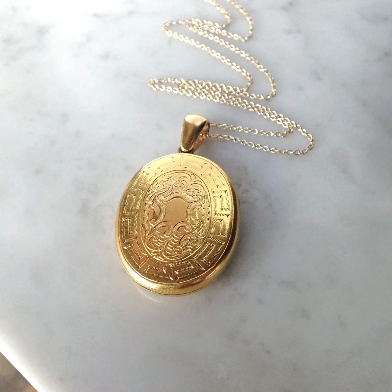 Victorian Oval Engraved Locket Necklace