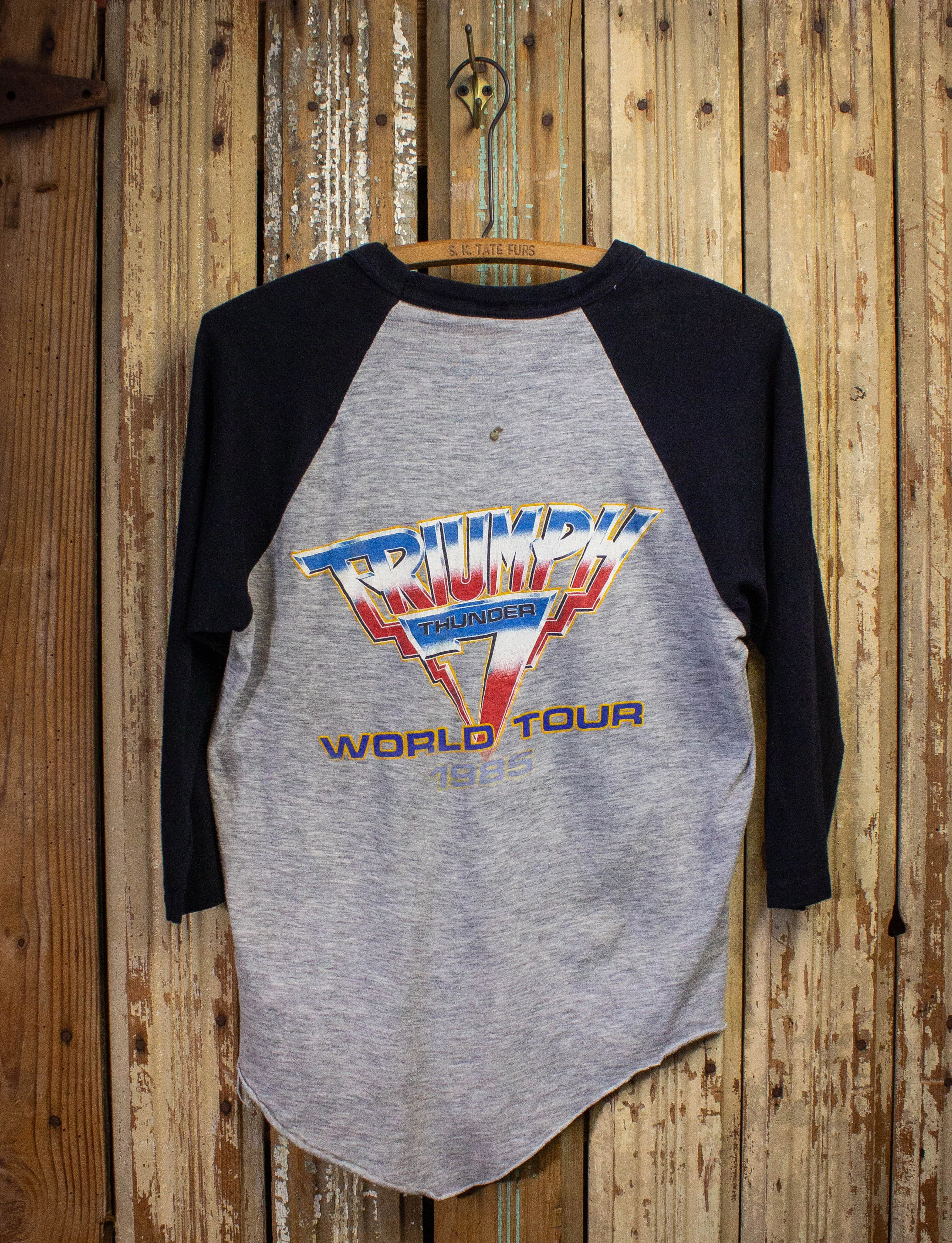 Vintage Triumph Thunder Seven World Tour Raglan Concert T Shirt 1985 Black/Gray Medium