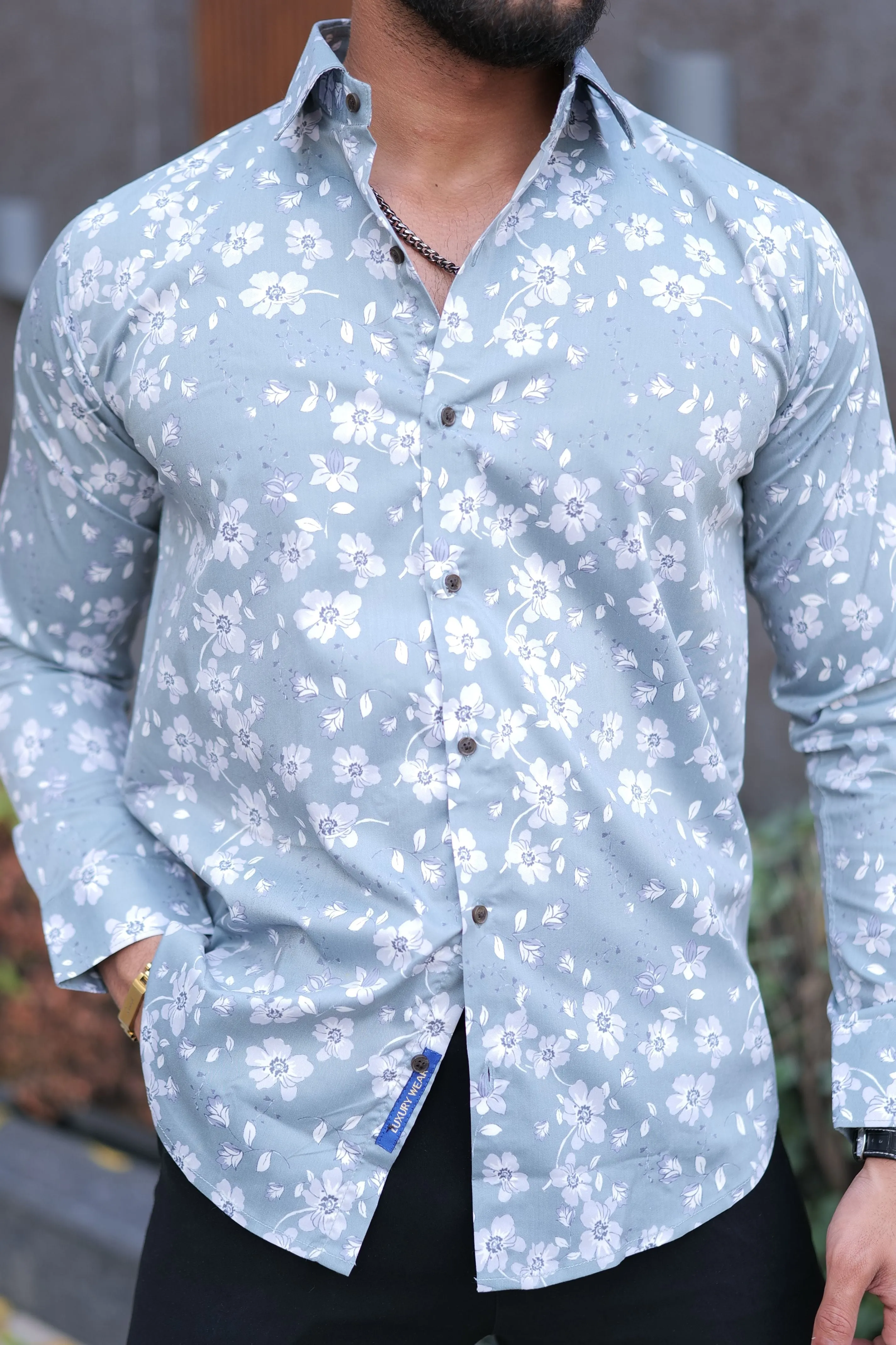 VOZIA Naso Floral Printed Button-Up Men's Shirt