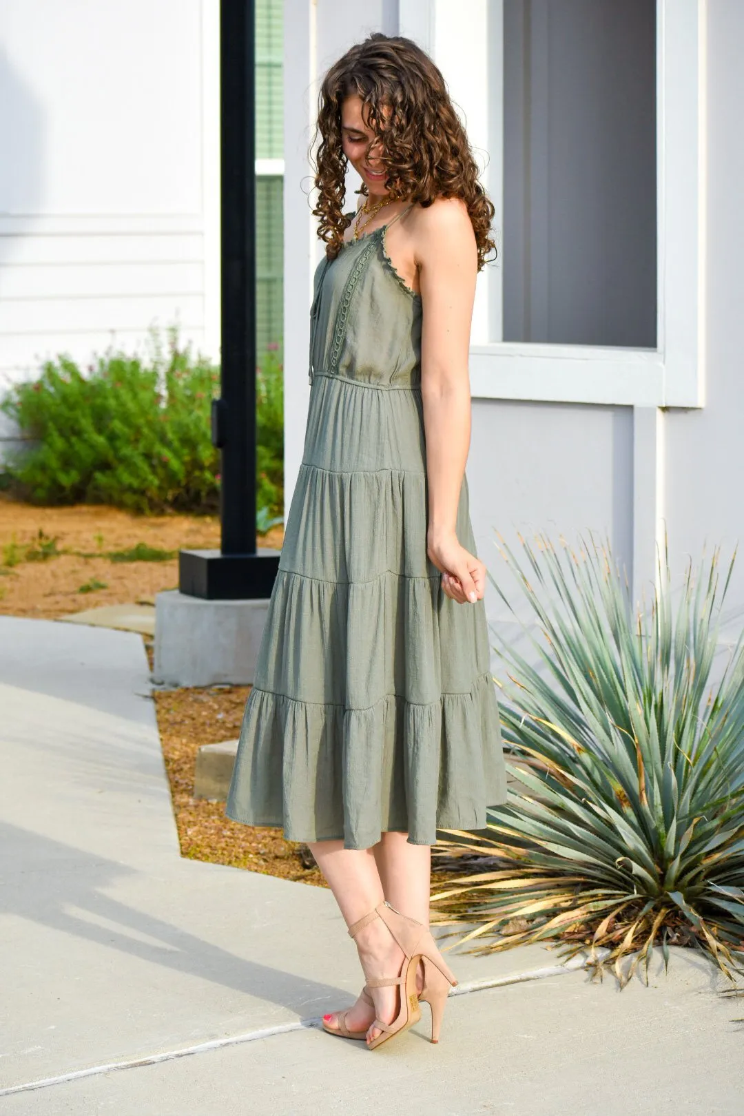 Wait On You Olive Midi Dress