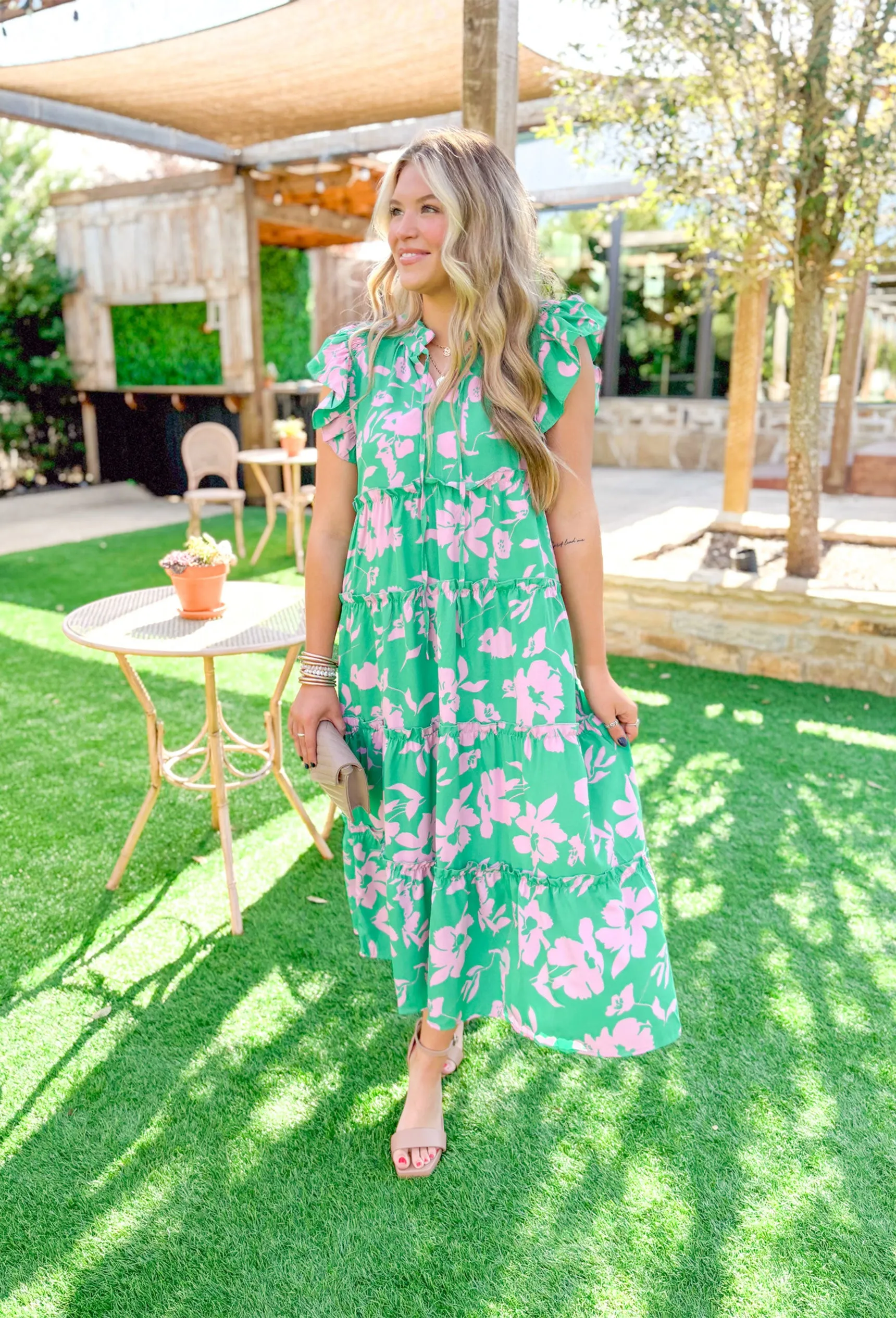 Warmer Weather Floral Midi Dress in Green