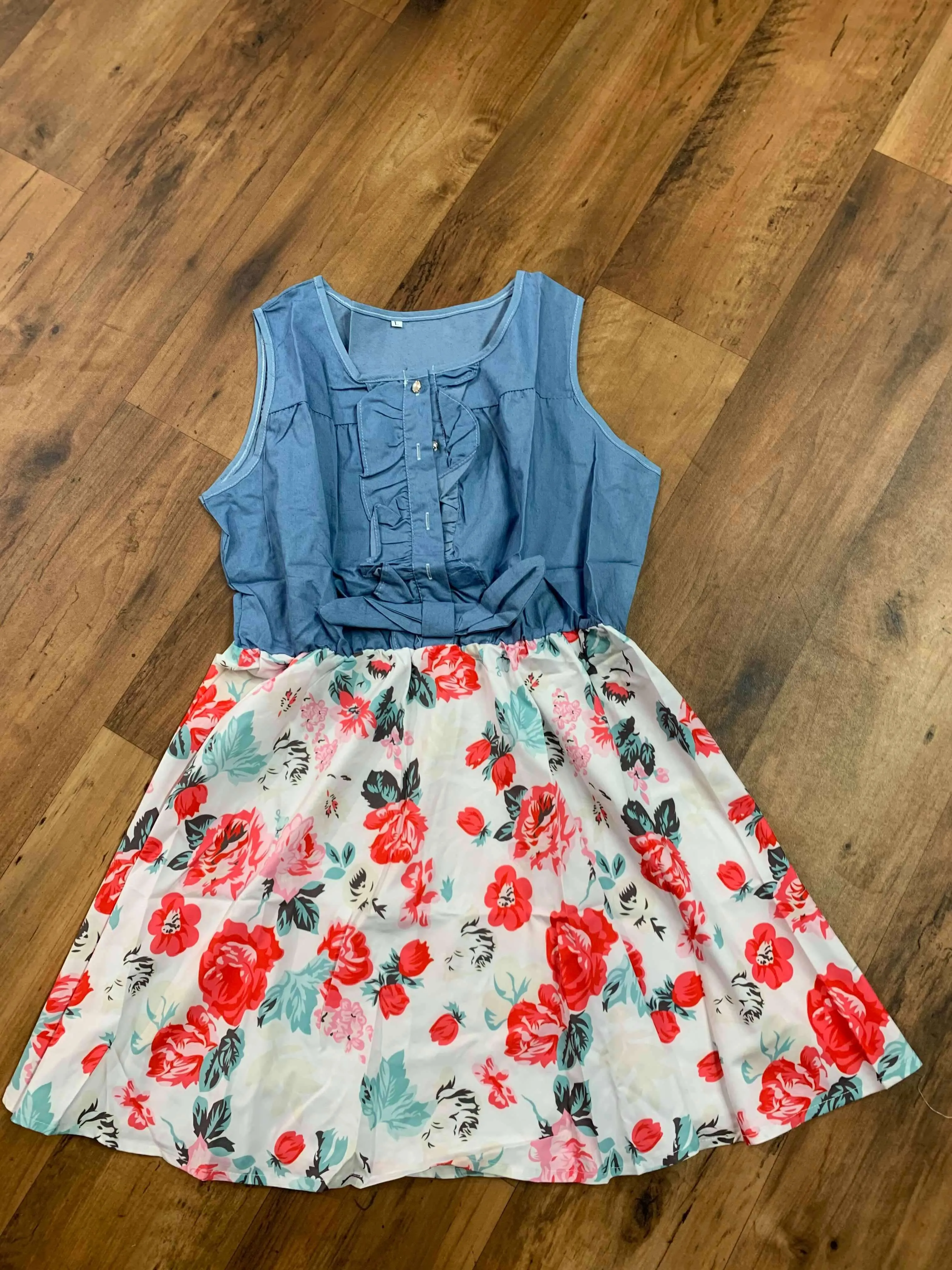 Women's Blue Sleeveless Floral Dress - Matching Mummy and Me