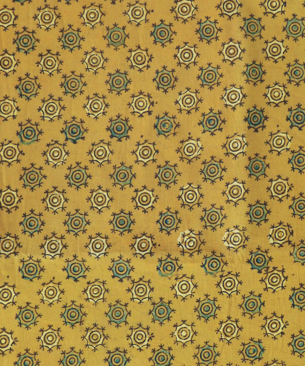 Yellow natural dye hand block print cotton fabric