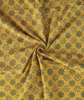 Yellow natural dye hand block print cotton fabric