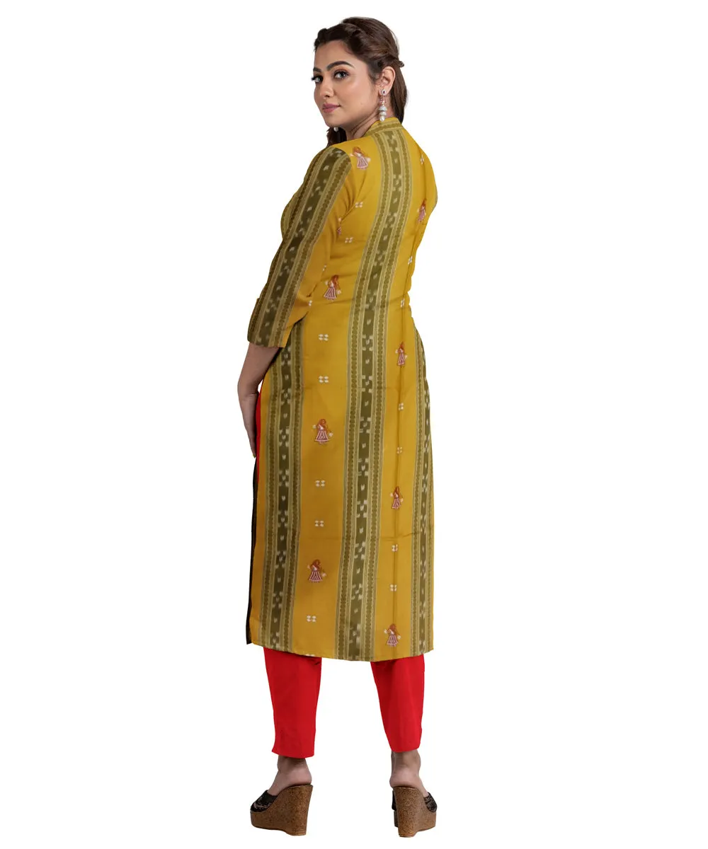 Yellow red hand woven cotton nuapatna dress material