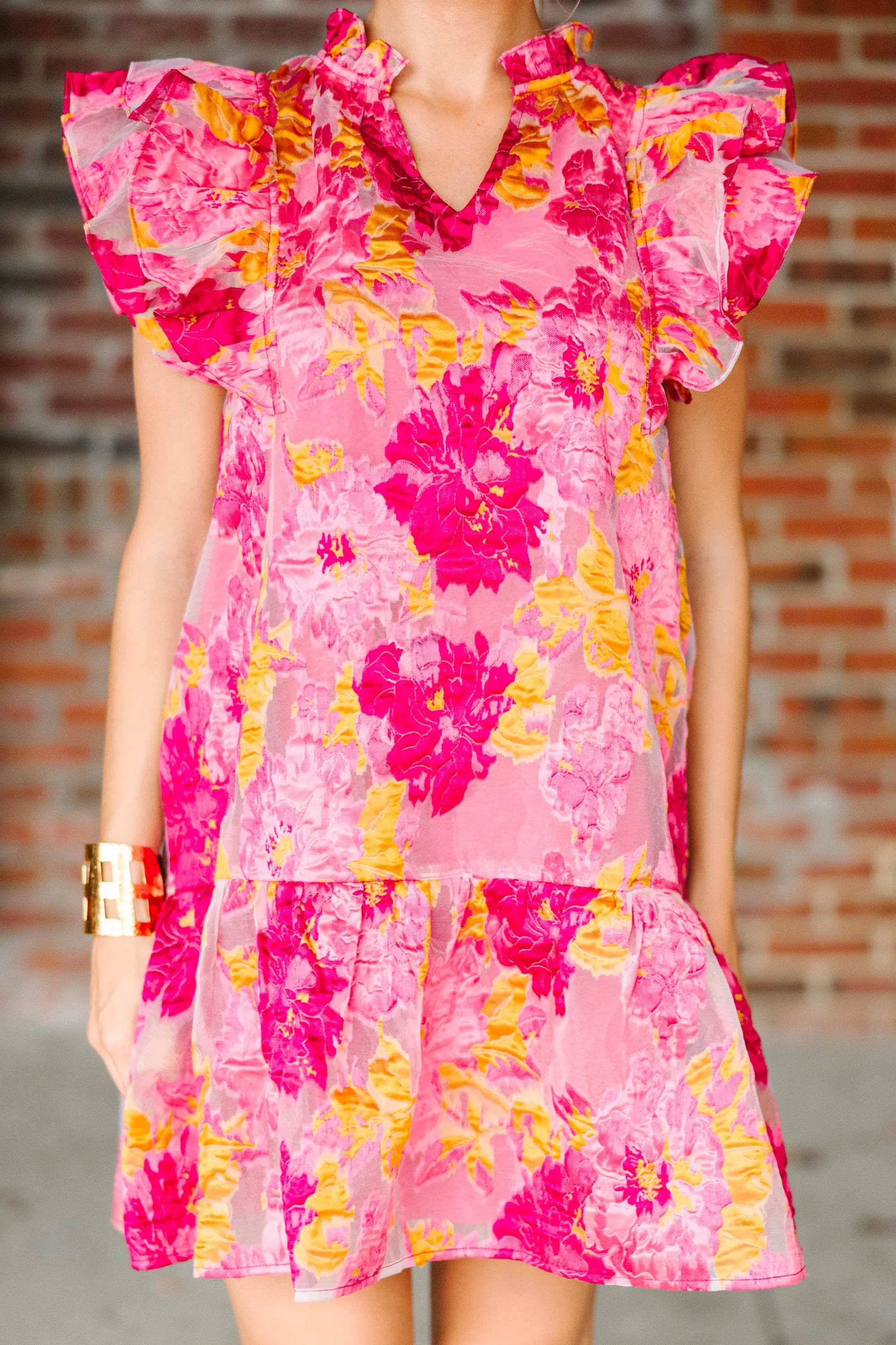 You're The One Pink Floral Ruffled Dress